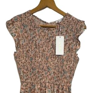 NWT By the River Women's Size M Floral Dress Smocked Border Print Midi Boho